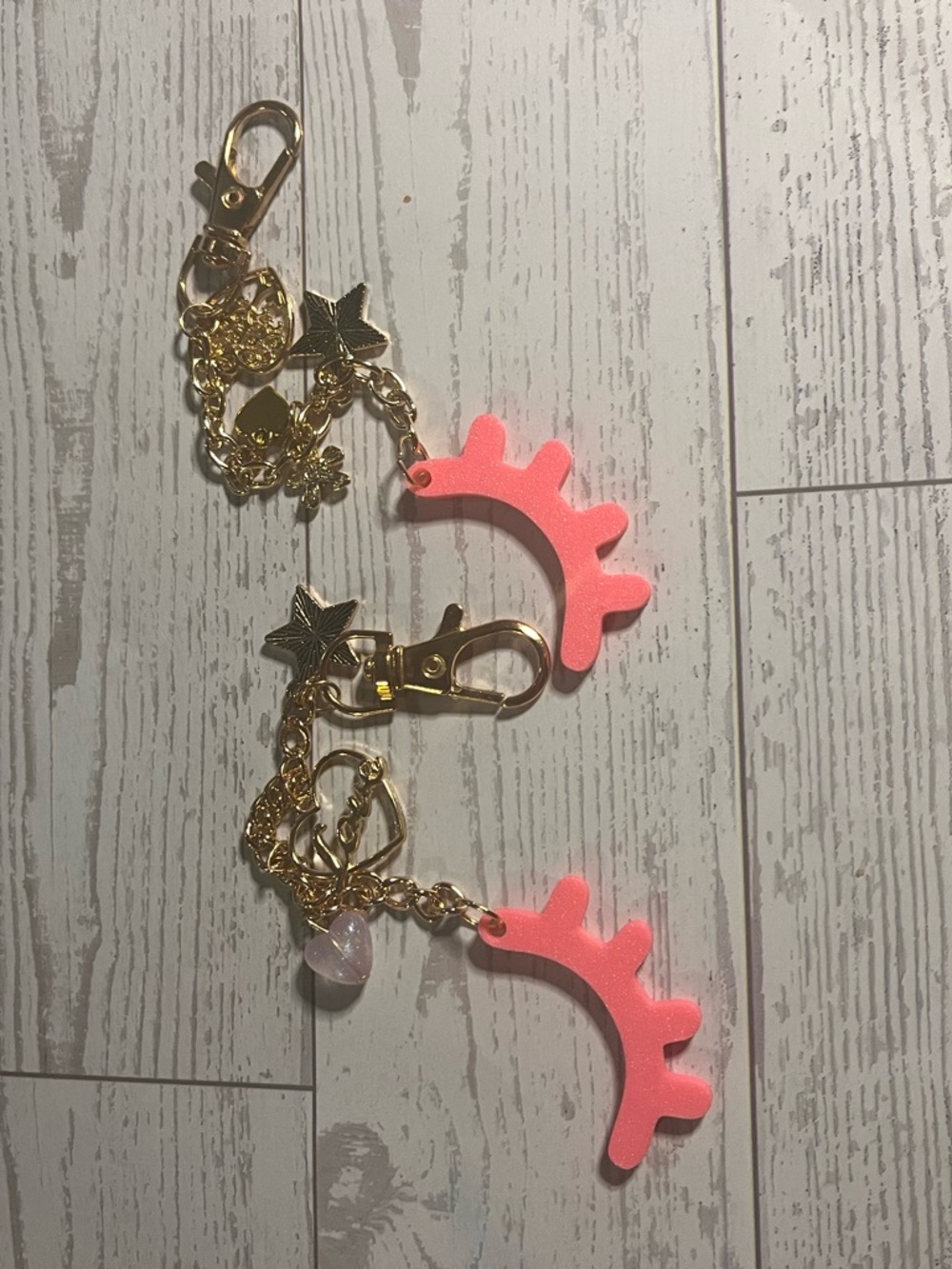 Pink Eyelash Charm Keychain with Gold Accents